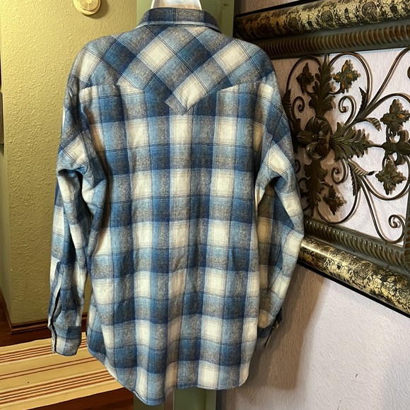 VTG Wool Blue Plaid Open Range Western Pearlized Snap Shirt-Essential Ez 17.5/35 - Picture 7 of 13